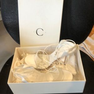 Size 10 Casadei lace up white heels